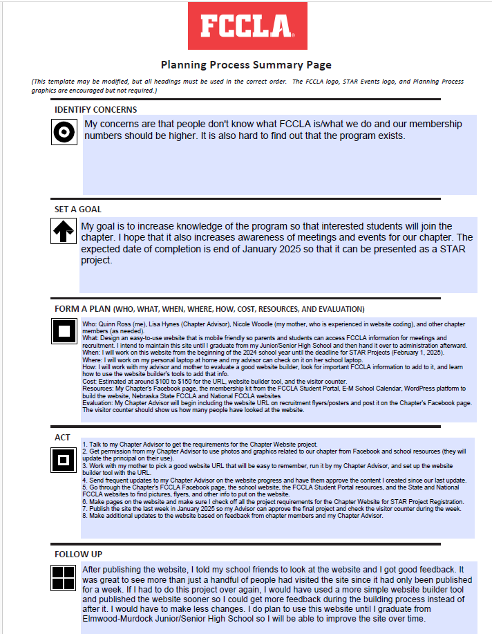 Quinn Ross Planning Process Summary